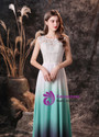 White Gradient Chiffon Lace Appliques Open Back Prom Dress