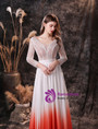 White Illusion Top Long Sleeve V-neck Prom Dress