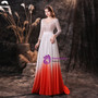 White Illusion Top Long Sleeve V-neck Prom Dress