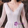 White Satin Chiffon Deep V-neck Long Sleeve Prom Dress