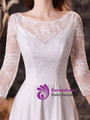 White Gradient Satin Lace Chiffon 3/4 Sleeve Prom Dress