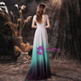 White Gradient Chiffon Lace Cap Sleeve Prom Dress