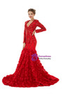 Red Mermaid Sequins Deep V-neck Long Sleeve Prom Dress