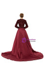 Burgundy Mermaid Long Sleeve Sequins Satin Prom Dress Detachable Train