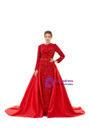 Red Mermaid Sequins Long Sleeve Prom Dress With Detachable Train