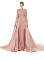 Pink Mermaid Sequins Long Sleeve Prom Dress With Detachable Train