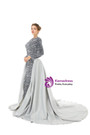 Silver Gray Mermaid Sequins Prom Dress With Detachable Train