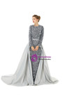 Silver Gray Mermaid Sequins Prom Dress With Detachable Train