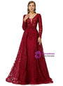 Luxury Burgundy Long Sleeve Appliques Beading Prom Dress