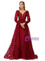 Luxury Burgundy Long Sleeve Appliques Beading Prom Dress