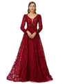 Luxury Burgundy Long Sleeve Appliques Beading Prom Dress