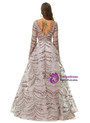 Brown V-neck Tulle Long Sleeve Beading Prom Dress