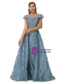 Blue See Through Top Tulle Beading Prom Dress