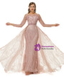 Pink Long Sleeve Mermaid Tulle Lace Beading Prom Dress