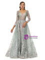 Long Sleeve V-neck Beading Tulle Lace Prom Dress