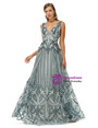 Gray Deep V-neck Tulle Beading Backless Prom Dress