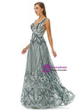 Gray Deep V-neck Tulle Beading Backless Prom Dress