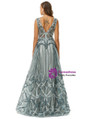 Gray Deep V-neck Tulle Beading Backless Prom Dress