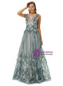 Gray Deep V-neck Tulle Beading Backless Prom Dress