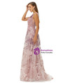Pink Lace Tulle V-neck Appliques Beading Sleeveless  Prom Dress