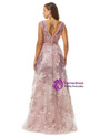 Pink Lace Tulle V-neck Appliques Beading Sleeveless  Prom Dress