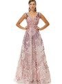Pink Lace Tulle V-neck Appliques Beading Sleeveless  Prom Dress