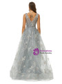 Gray Tulle V-neck Appliques Beading Sleeveless Prom Dress