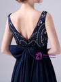 Navy Blue Bateau Chiffon Beading Crystal Prom Dress