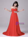 Red Chiffon Sweetheart Pleats Crystal Prom Dress