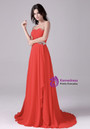 Red Chiffon Sweetheart Pleats Crystal Prom Dress