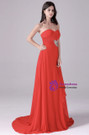 Red Chiffon Sweetheart Pleats Crystal Prom Dress