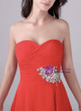 Red Chiffon Sweetheart Pleats Crystal Prom Dress