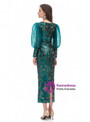 Green Sequins Sheath Puff Sleeve Tea Length Prom Dress