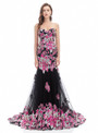 Black Tulle Pink Sequins Sweetheart Prom Dress