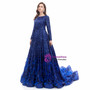 Royal Blue Long Sleeve Sequins Feather Prom Dress