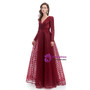 Burgundy Deep V-neck Long Sleeve Appliques Beading Prom Dress