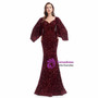 Burgundy Mermaid Sequins Square Bat Sleeve Prom Dress