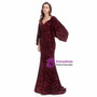 Burgundy Mermaid Sequins Square Bat Sleeve Prom Dress