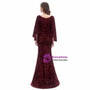 Burgundy Mermaid Sequins Square Bat Sleeve Prom Dress
