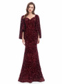 Burgundy Mermaid Sequins Square Bat Sleeve Prom Dress