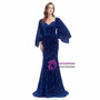 Royal Blue Bateau Mermaid Sequins Bat Sleeve Prom Dress