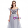 Gray Tulle Illusion Neck Sequins Pleats Beading Prom Dress