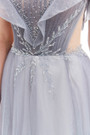 Gray Tulle Illusion Neck Sequins Pleats Beading Prom Dress