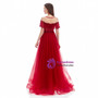 Burgundy Tulle See-through Pleats Beading Prom Dress