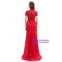 Red Mermaid High Neck Appliques Beading Prom Dress