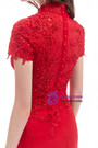 Red Mermaid High Neck Appliques Beading Prom Dress