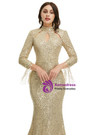 Gold Mermaid High Neck Sequins Long Sleeve Prom Dress