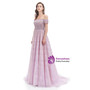 Light Purple Lace Beading Sequins Short Sleeve Prom Dress