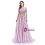Light Purple Lace Beading Sequins Short Sleeve Prom Dress