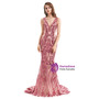 Pink Mermaid V-neck Sequins Prom Dress